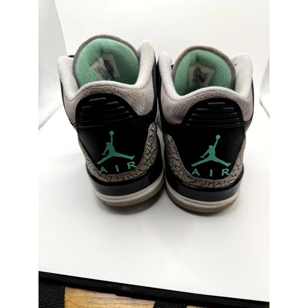 Air Jordan 3 Retro CT8532-031 Men's 10.5 Shoes Black Green Glow Leather Sneakers
